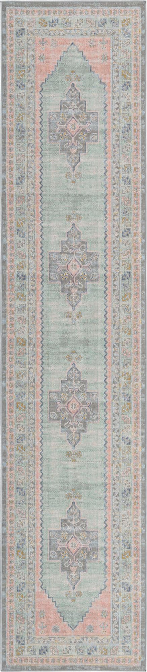 Unique Loom Whitney Geneva Machine Made Border Rug Pink, Blue/Light Blue/Gray 2' 7" x 12' 0"