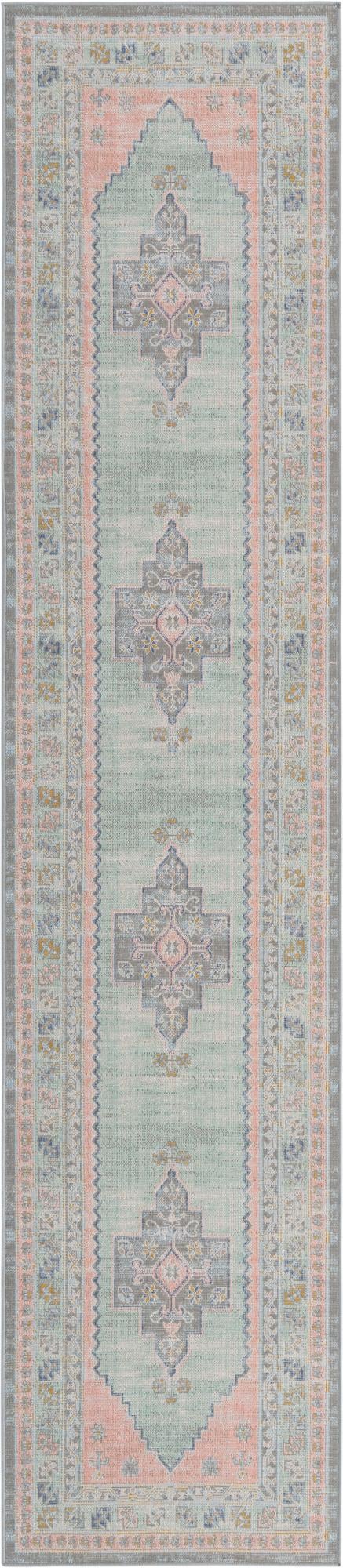 Unique Loom Whitney Geneva Machine Made Border Rug Pink, Blue/Light Blue/Gray 2' 7" x 12' 0"