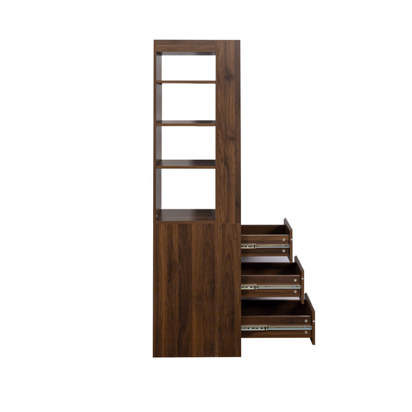 English Elm 70.87" Tall Storage Cabinet with 3 Side Drawers and 4 Display Shelves - Modern Wooden Organizer for Living Room W331P281203 W331P281203