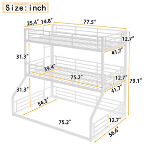 English Elm Twin Triple Metal Bunk Bed Matte Powder Coated Frame with Full Safety Guardrails Light White W1580S00585