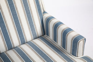 English Elm Upholstered Vintage Armchair with Striped Linen Look, Nailhead Trim, High-Density Foam Comfort Blue W2530P174775
