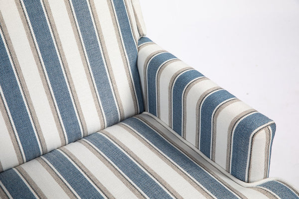 English Elm Upholstered Vintage Armchair with Striped Linen Look, Nailhead Trim, High-Density Foam Comfort Blue W2530P174775