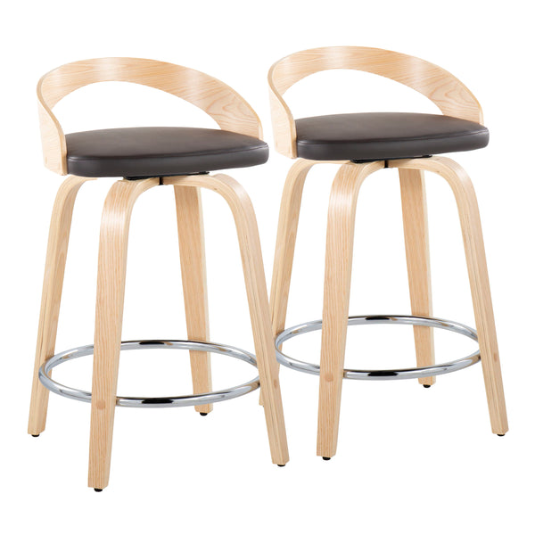 English Elm Grotto 24" Contemporary Fixed-Height Swivel Counter Stool with Faux Leather Cushion and Chrome Footrest Brown B202S00073