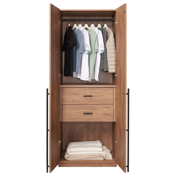 English Elm Lee 32" Space-Saving Wardrobe Closet In Golden Brown – Stylish Storage With Soft-Close Drawers & More! B365S00130