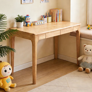 English Elm Solid Wood Mid-century Writing Desk with Two Drawers for Home Office or Bedroom W3204P445617