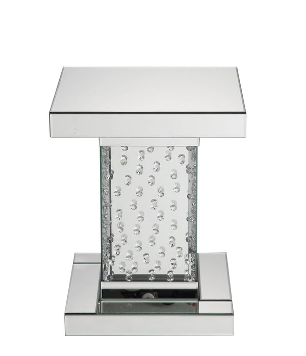 English Elm Nysa Glam Mirrored End Table with Faux Crystal Column Base for Bedroom or Living Room B2726P457130