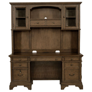English Elm Stigham Burnished Oak 5-Drawer Credenza & Hutch Set - Elegant Workspace With Power & Storage Solutions B062S00801-GIGA