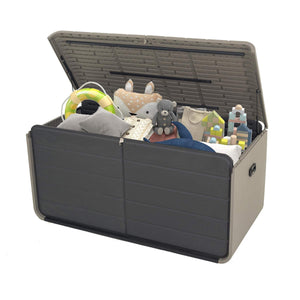 English Elm Resin 160 Gallon Deck Box - Heavy-Duty Waterproof Outdoor Storage Bench with Lockable Lid, Gray W1859P385057