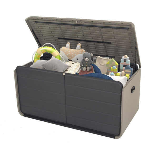 English Elm Resin 160 Gallon Deck Box - Heavy-Duty Waterproof Outdoor Storage Bench with Lockable Lid, Gray W1859P385057