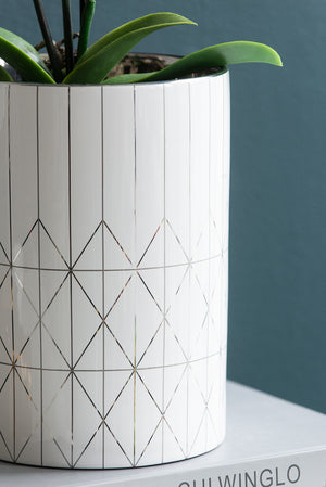 English Elm D6.3x8.7" Ceramic Planter — Tall Geometric Cylindrical Pot for Indoor Plants, Textured Modern Decor Accent W2078P391146