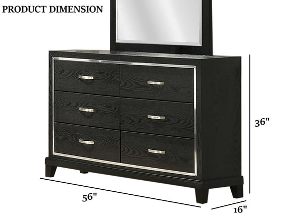 English Elm Contemporary Six Drawer Dresser Matte Black Finish Chrome Handles Tapered Legs Bedroom B011P447448