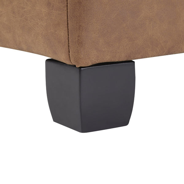 English Elm 35" Waffle-tufted Faux Leather Lift-top Ottoman with Hidden Storage and Birch Legs N767P356738B
