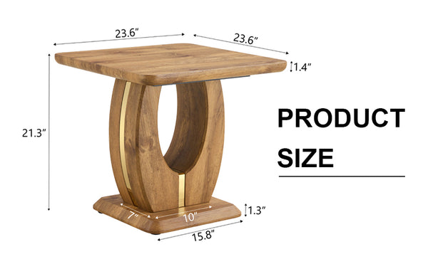 English Elm Modern Wood Texture MDF Square Coffee Table with Gold Trim, Rounded Edges, Durable Scratch-Resist W1151P211299