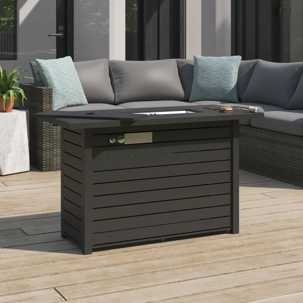 English Elm 25" 25" H x 42" W Steel Outdoor Fire Pit Table with Lid Black - Stainless Steel Burner, Propane/NG Convertible, Adjustable Flame, Modern Patio Centerpiece B120P230250
