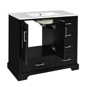 English Elm 36" Traditional Bathroom Vanity with Ceramic Sink, Solid Wood Cabinet, Soft-Close Doors & Drawers Black N729P251630B