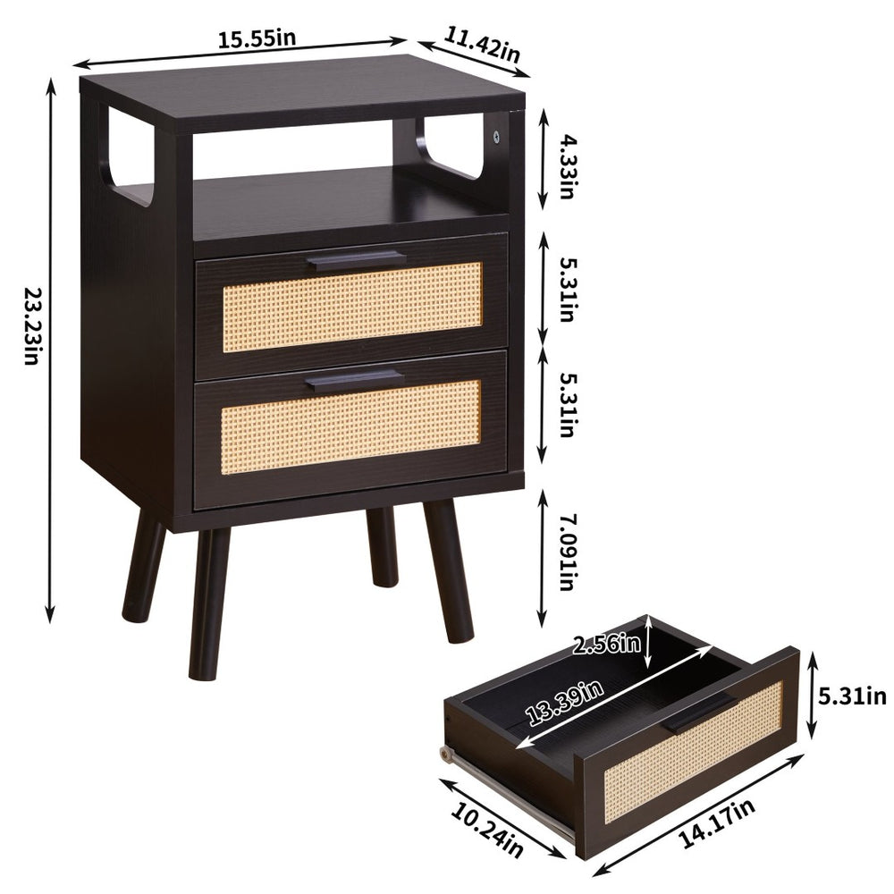 English Elm Set of 2 Fluted Nightstands with Gold Handles Black Modern Bedside Storage Tables W5368P460481