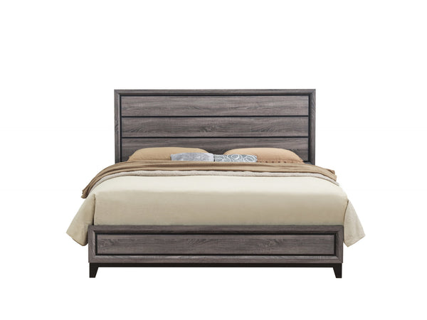 English Elm MIRAGE Modern Full Bed with Panel Headboard, Rubberwood Frame, Tapered Legs and Sturdy Slat Support Black+ Gray 83.78 L x 6.38 W x 2.8 H B201S00181