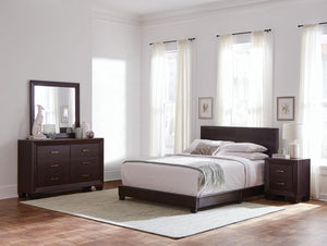 English Elm Warwick Queen Bedroom Set with Leatherette Headboard in Modern Cocoa Finish B062S00754