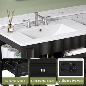 English Elm 30'' Wall Mounted Bathroom Vanity with Ceramic Sink, Floating MDF Cabinet, Soft-Close Drawers & Ample Storage Black N710P334915B