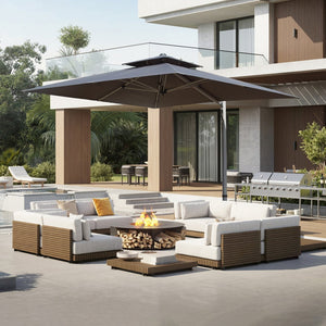 English Elm 9 9 ft Aluminum Cantilever Patio Umbrella with Tilt, Hydraulic Lift, UPF50+ Canopy, Rustproof Frame Gray W1859P337823