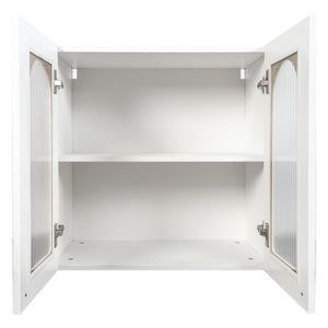 English Elm Wall Mounted Display Cabinet Arched Glass Door Floating Shelves for Kitchen or Bath W331P379951
