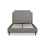 English Elm Helen Tall Upholstered Tufted Platform Bed Frame, Heathered Grey Linen