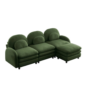 English Elm Teddy Fleece Modular Cloud Sofa Plush Curved Sectional with Ottoman for Living Room Green W5656S00083