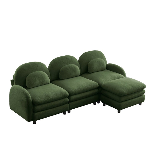 English Elm Teddy Fleece Modular Cloud Sofa Plush Curved Sectional with Ottoman for Living Room Green W5656S00083