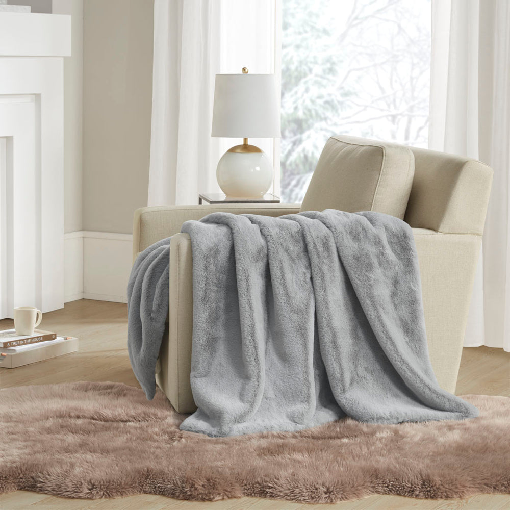 JLA Home Madison Park - Solid Premium Faux Fur Throw - Ultra-Soft 50x60in Velvet Reverse, OEKO-TEX Certified, Machine Washable Elegance MP50-8017