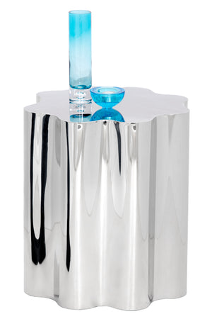 Sunpan Dahlia End Table - Elegant Floral Design with Curves to Elevate Your Living Space Aesthetic Stainless Steel