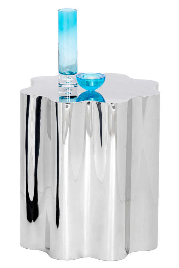 Sunpan Dahlia End Table - Elegant Floral Design with Curves to Elevate Your Living Space Aesthetic Stainless Steel