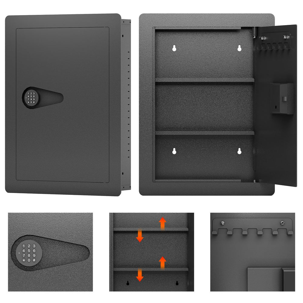 English Elm Wall Hidden Safe Between Studs with Digital Keypad, Heavy-Duty Steel, Alarm Lock, Removable Shelves for Guns Valuables W396P195617