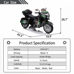 English Elm 12v Kids Electric Ride on Motorcycle with Led Lights Bluetooth Music and Storage Trunk Black W1760P237295
