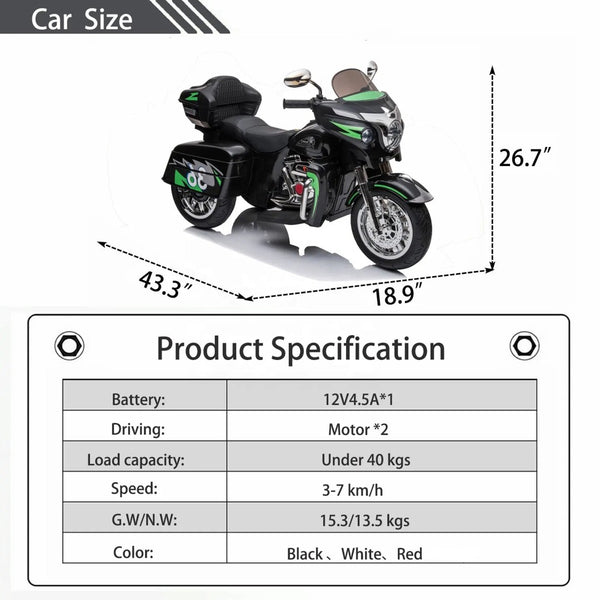 English Elm 12v Kids Electric Ride on Motorcycle with Led Lights Bluetooth Music and Storage Trunk Black W1760P237295