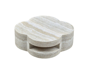 English Elm 31.5" Clover Round Faux Marble Coffee Table with Open Shelf for Modern Living W2664P462015