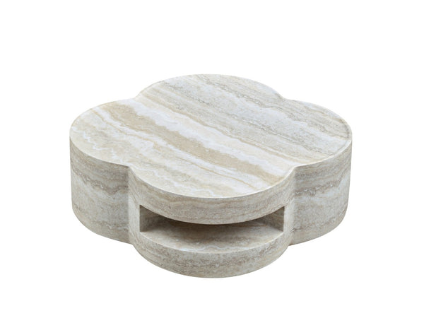 English Elm 31.5" Clover Round Faux Marble Coffee Table with Open Shelf for Modern Living W2664P462015