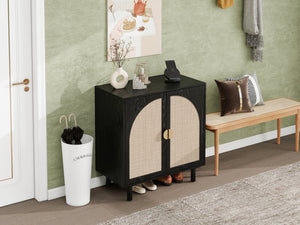 English Elm 2 Door Cabinet with Adjustable Shelves, Anti-Tip Safety, Pine Support Feet, Compact Storage Solution Black W688134369