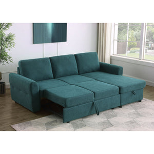 English Elm Kenna Teal Blue Sleeper Sectional with Storage Ottoman, Tufted Upholstery, Rounded Arms, Modern Comfort B062S01105