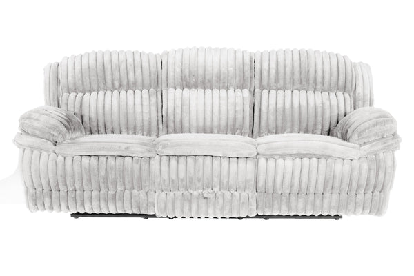 English Elm Beautiful Upholstered Light Gray Fur-Like Corduroy Motion Sofa with Drop-Down Console, Cup Holders, Storage, Manual Recline, 93" B011P335872