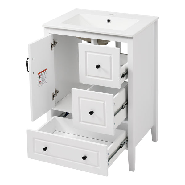 English Elm Christopher Knight Home® - 24 Freestanding Retro Bathroom Vanity with Ceramic Sink, Soft-Close Cabinet & Drawers, Painted MDF Finish White N759P292551K