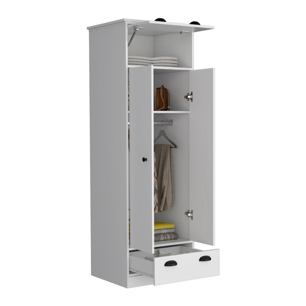 English Elm Falkland Armoire with Spacious Double-Door Closet, Upper Hinged Accessory Drawer and Sleek Handles White 73 L x 24 W x 3 H B070S00232