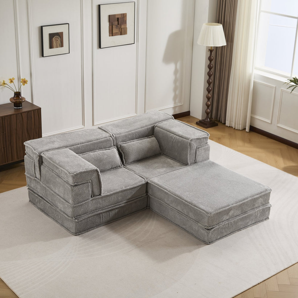 English Elm Compression Modular Floor Sofa Bed - Versatile, Soft Circle Fleece 2-Seater With Ottoman, No Tools Needed! W3723S00028