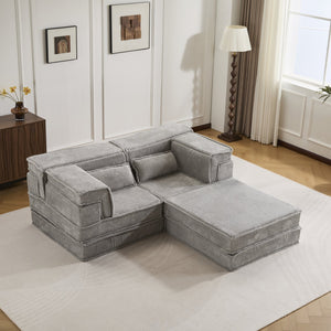 English Elm Compression Modular Floor Sofa Bed - Versatile, Soft Circle Fleece 2-Seater With Ottoman, No Tools Needed! W3723S00028