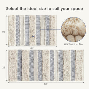 JLA Home INK+IVY - Woven Asher Hand-Woven Texture Stripe Bath Rug — Boho Shag & Geo Detail, Non-Skid, Machine-Washable 58 L x 22 W x 0.5H II72-1290