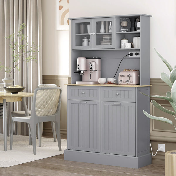 English Elm Homcom 68" Kitchen Pantry Storage Cabinet With Charging Station, Tilt-Out Bins & Adjustable Shelves W2225P229350