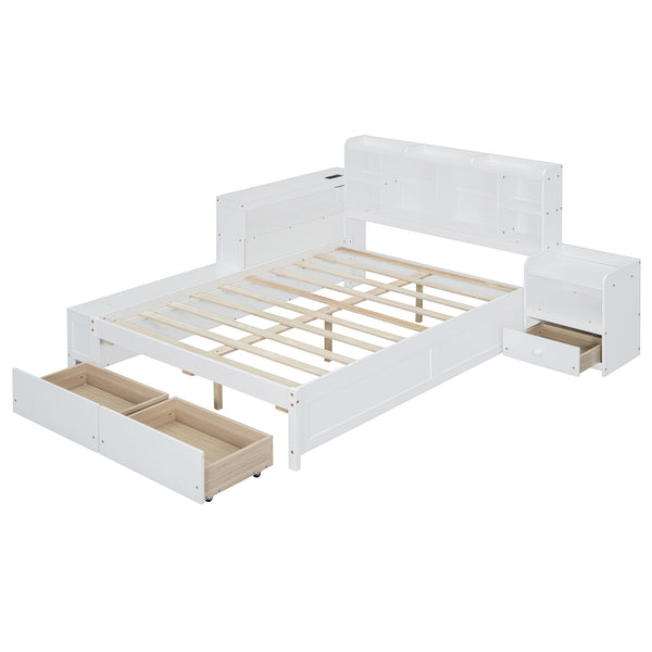 English Elm Full Size Wooden Platform Bed With Desk, Storage Drawers, Usb Ports, Nightstand & Modern Design N820S00029K