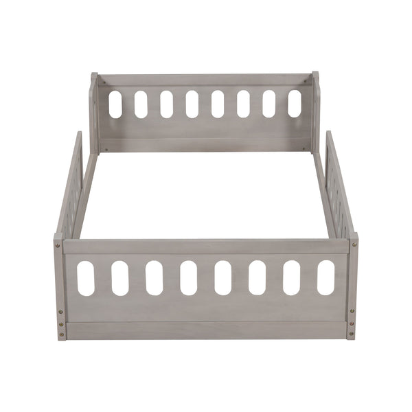 English Elm Wood Twin Size Platform Bed with Guardrail — Sturdy Pine & MDF Construction, Safe Low-Profile Design for Kids Natural N709P180836N