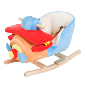 English Elm Qaba Wooden Plush Airplane Rocking Toy with Lullaby Sound and Safety Belt Toddlers W2225P249738