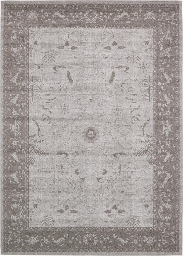 Unique Loom La Jolla Floral Machine Made Floral Rug Light Gray, Gray 10' 0" x 14' 1"