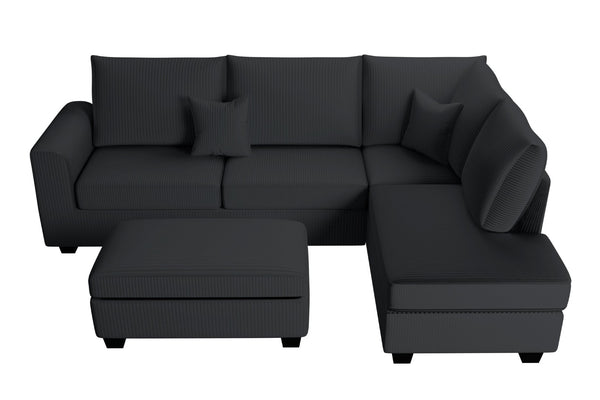 English Elm Modern Corduroy 3 Piece Sectional with Usb Charging Port and Storage Ottoman B011S02185
